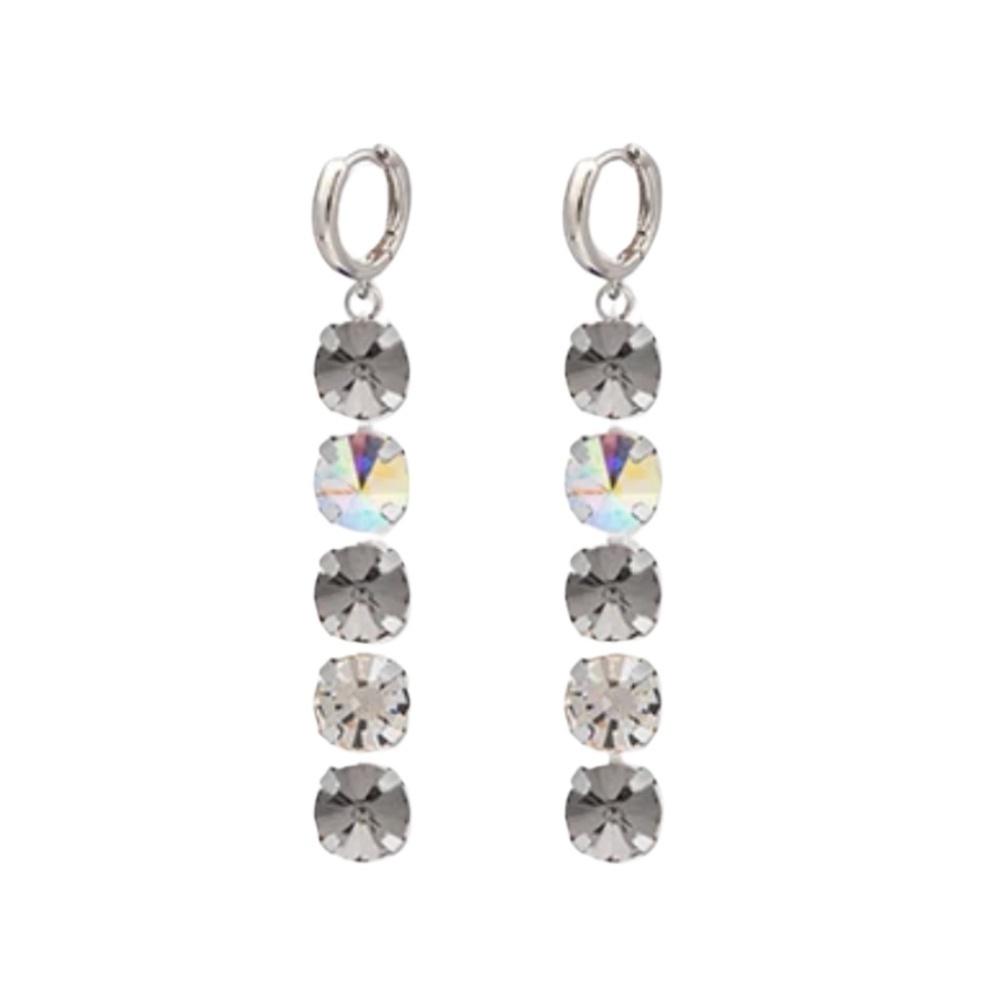 Silver Drop Earrings with Smoky & Aurora Crystals – Lightweight Sparkling
